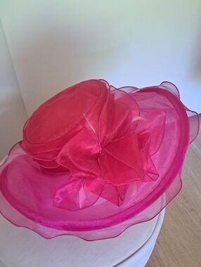 Elegant Hot Pink and Red Organza Wide-Brim Women's Hat